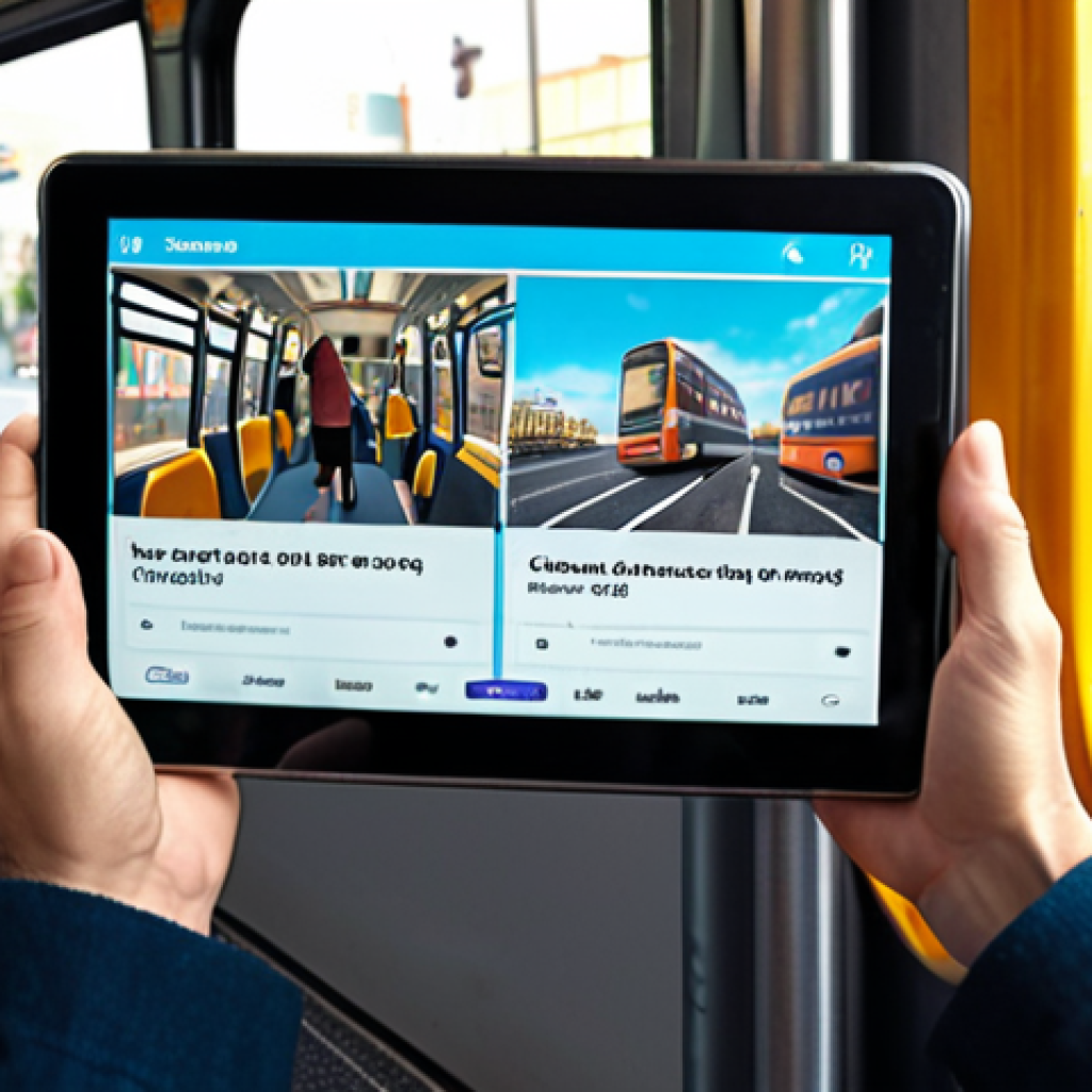 ** A person happily watching a real estate video tutorial on a tablet while commuting on a bus. The video should showcase vibrant graphics and examples. The overall tone is positive and encouraging.

**