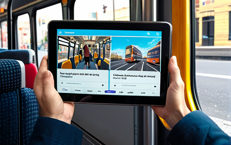 ** A person happily watching a real estate video tutorial on a tablet while commuting on a bus. The video should showcase vibrant graphics and examples. The overall tone is positive and encouraging.

**