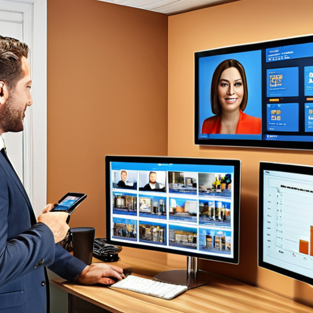 **"Modern real estate office interior, diverse brokers negotiating deals with clients, digital screens displaying market analysis data, warm and inviting atmosphere."**