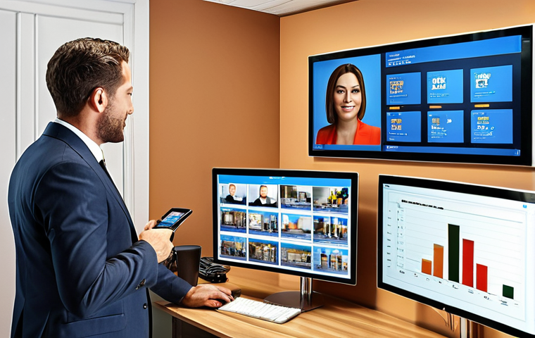 **"Modern real estate office interior, diverse brokers negotiating deals with clients, digital screens displaying market analysis data, warm and inviting atmosphere."**