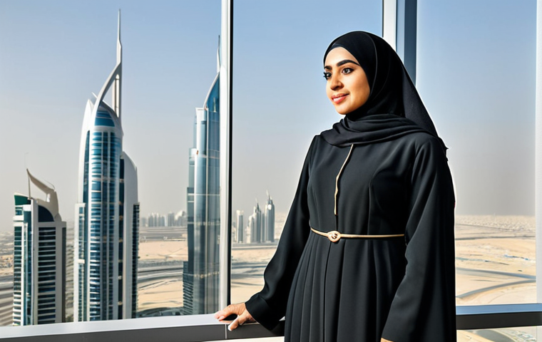 공인중개사 시험을 위한 집중 학습 전략 - **
A professional Emirati businesswoman in a modest, elegant business abaya, standing in a modern o...