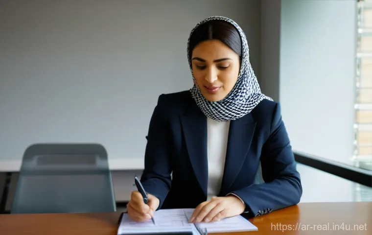 공인중개사 부동산 관련 분쟁 해결법 - **Prompt:** "A panoramic shot inside a modern, high-rise real estate office in a bustling Middle Eas...