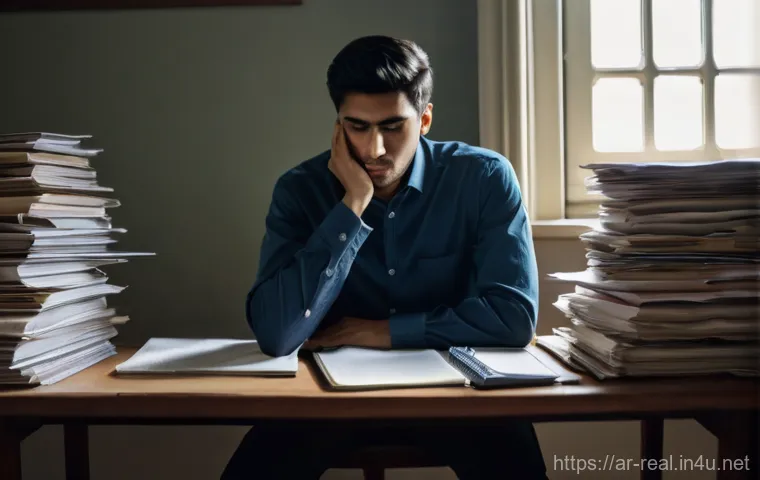 공인중개사 시험 대비 노트 정리 방법 - **Prompt Title: The Burden of Disorganized Notes**
**Image Prompt:** "A realistic, full-body sh...