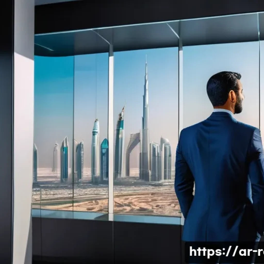 공인중개사 부동산 정책 변화 대응 - **Prompt:** A dynamic, wide shot of a modern, professional Arab real estate agent, mid-30s, dressed ...