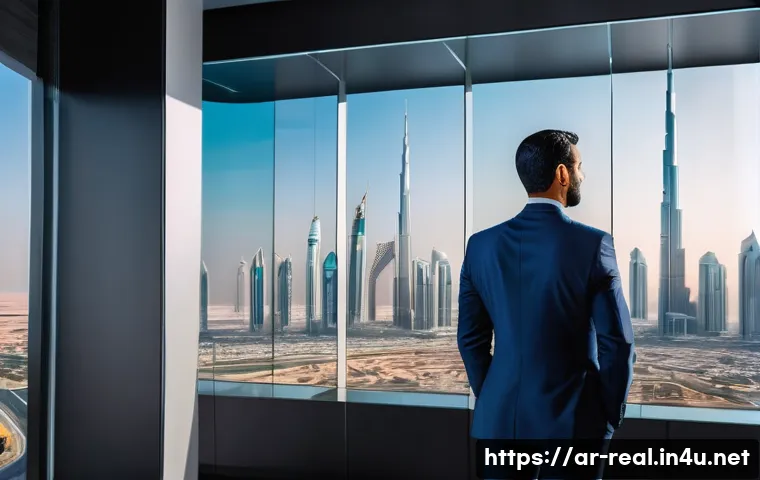 공인중개사 부동산 정책 변화 대응 - **Prompt:** A dynamic, wide shot of a modern, professional Arab real estate agent, mid-30s, dressed ...