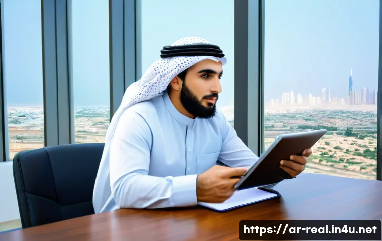 공인중개사 성공 사례 및 실패 사례 - A professional Middle Eastern real estate agent in traditional business attire, attentively listenin...