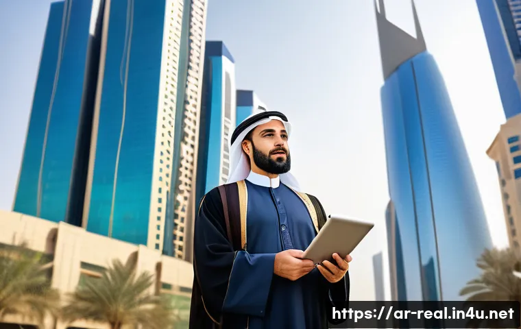 공인중개사 부동산 중개 실무 관련 사례 연구 - A professional real estate agent in traditional Middle Eastern attire, standing confidently in a mod...