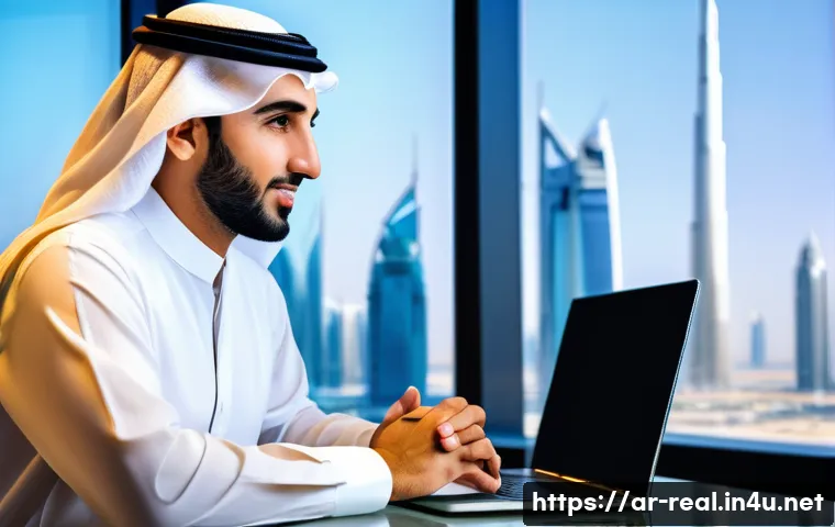 공인중개사 자격증 취득 후 글로벌 부동산 시장에서의 활용 - A professional Middle Eastern real estate agent, wearing formal business attire and speaking confide...