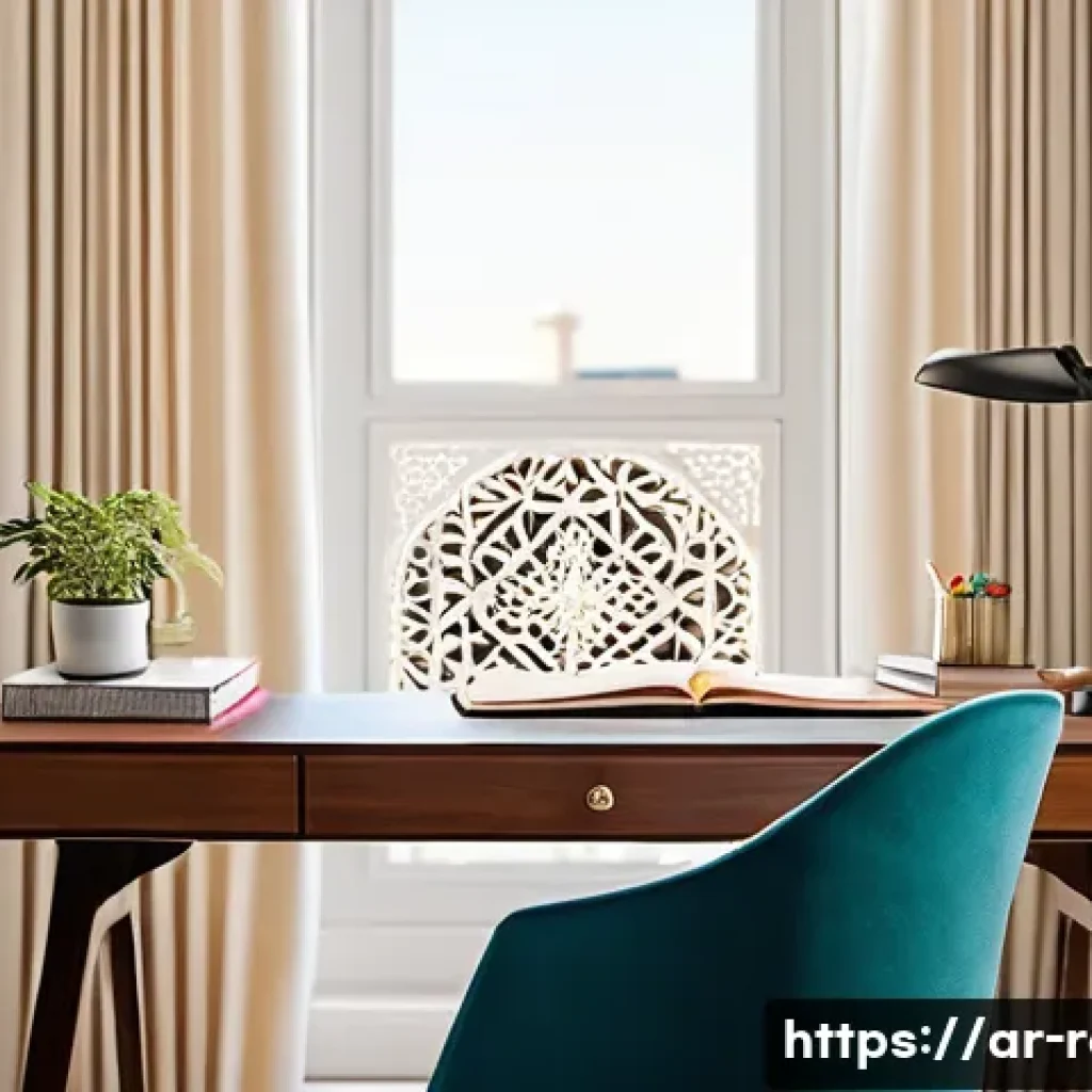 공인중개사 시험 대비 학습과 효율적 시간 관리 - A serene, well-lit study room designed for an Arabic student preparing for exams: a tidy desk with o...