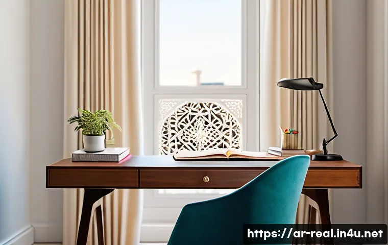 공인중개사 시험 대비 학습과 효율적 시간 관리 - A serene, well-lit study room designed for an Arabic student preparing for exams: a tidy desk with o...