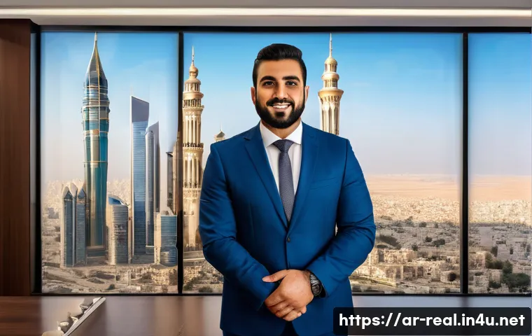 공인중개사 시험 과목별 최신 트렌드 - A professional Middle Eastern real estate agent in traditional business attire, standing confidently...