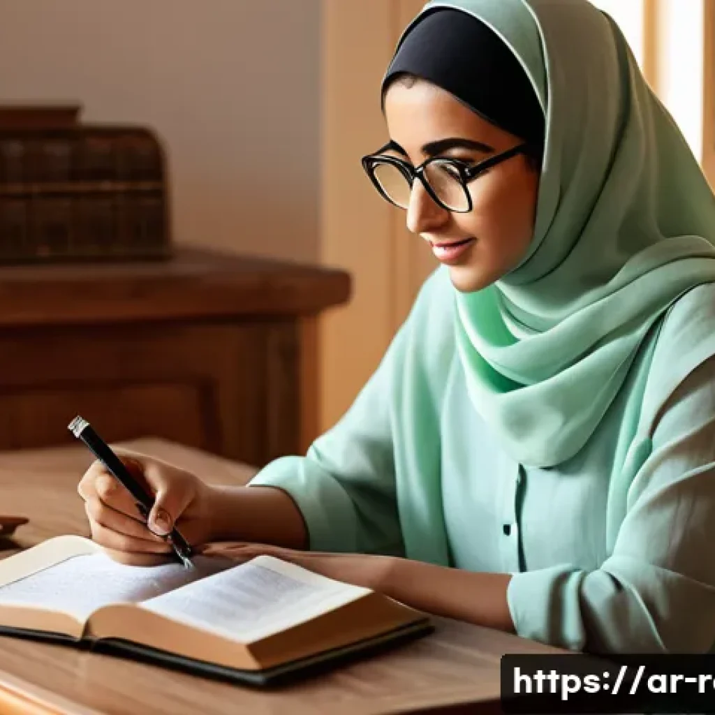 공인중개사 시험 준비와 관련된 유용한 팁 - A focused young Arab adult woman studying at a traditional wooden desk in a cozy, sunlit room decora...