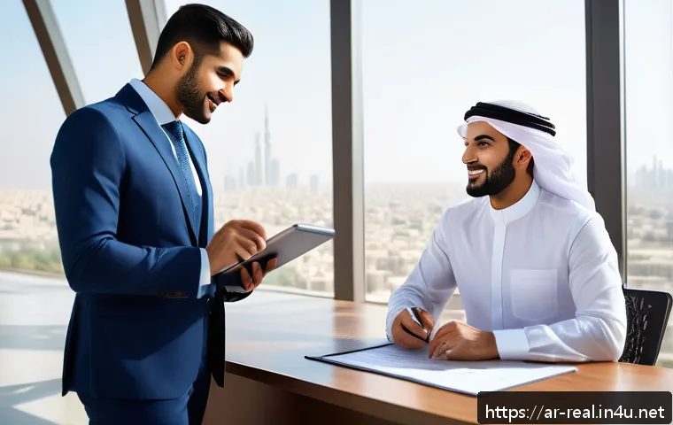 공인중개사에게 중요한 윤리 기준 - A professional Middle Eastern real estate agent, wearing a modern business suit and speaking confide...