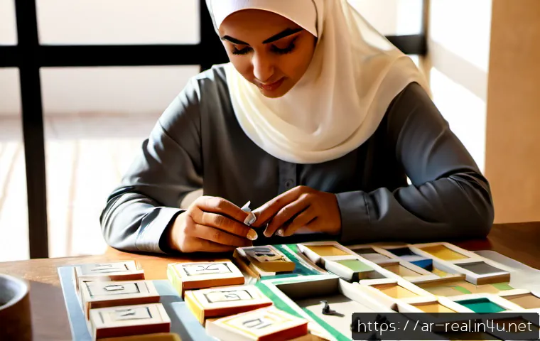 공인중개사 시험 대비 독창적인 학습 전략 사례 - Photorealistic study scene in a sunlit modern apartment in Riyadh, a focused young Arab woman wearin...
