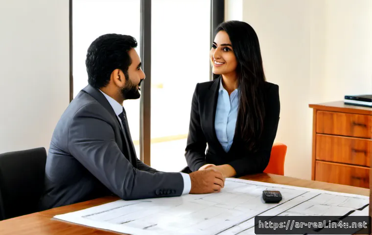 공인중개사 부동산 상담 사례 공유 - Photorealistic real estate consultation in a modern Gulf Arab property office, a professional Arab r...