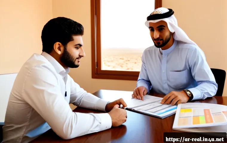 공인중개사 부동산 관련 창업 노하우 - Photorealistic real estate startup consultation in a modern Middle Eastern office, confident Arab re...