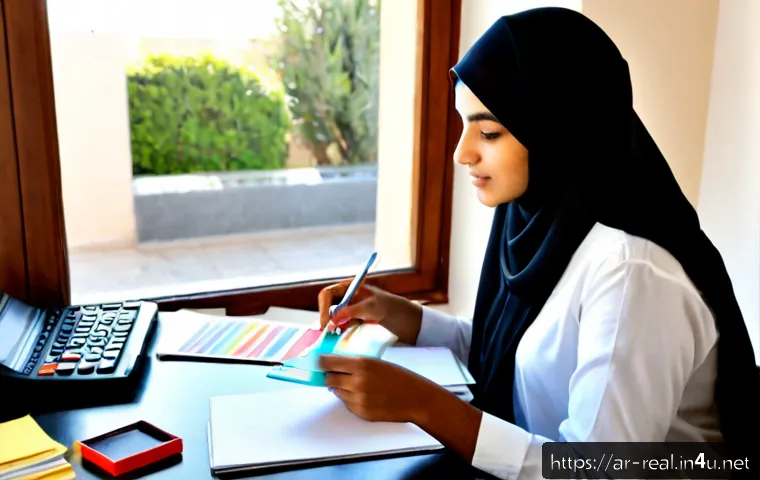 공인중개사 시험 준비 단계별 전략 - Photorealistic Arab young professional preparing for a real estate licensing exam at a tidy home des...