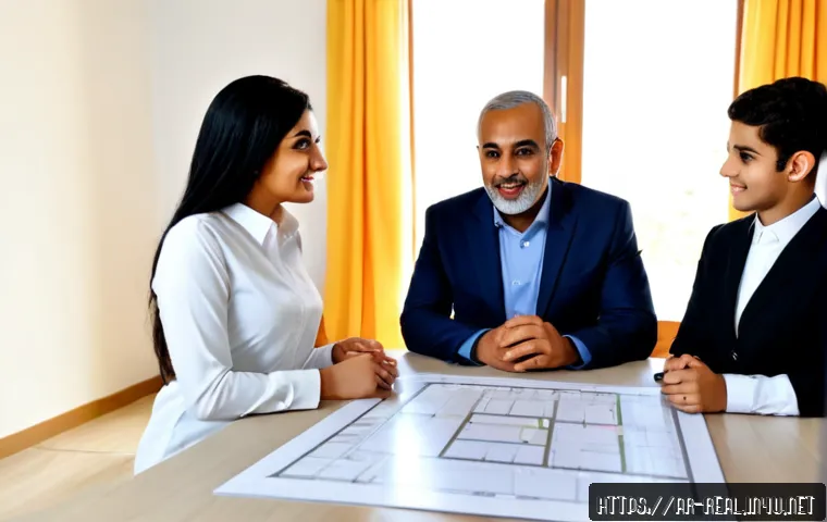 Home 17 공인중개사 자격증과 지역 사회에서의 활용성 - Photorealistic Arab real estate professional in modest business attire meeting a multigenerational f...